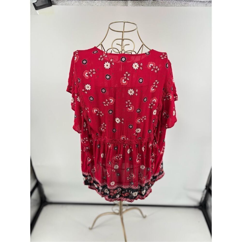 J. Jill Floral Flutter Sleeve Peasant Blouse Lace Trim Size 2X Red - Picture 11 of 11